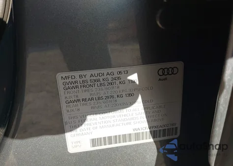2014 Audi Q5 2.0T Premium z USA, uszkodzony, nr VIN WA1CFAFPXEA002789